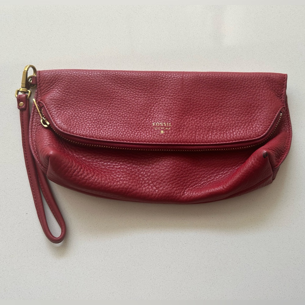 Fossil clutch red leather